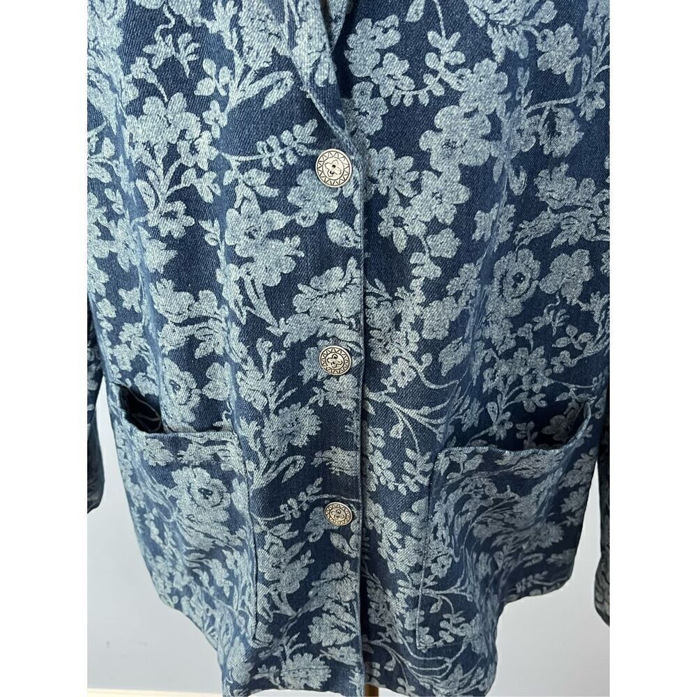 Retro Tudor Court Women’s L Blue Floral Button Up Denim Blazer - Picture 3 of 9